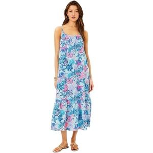 Lilly Pulitzer Amerie Linen Midi Dress Multi Bahamas Beachcomber Dress NWT Sz M